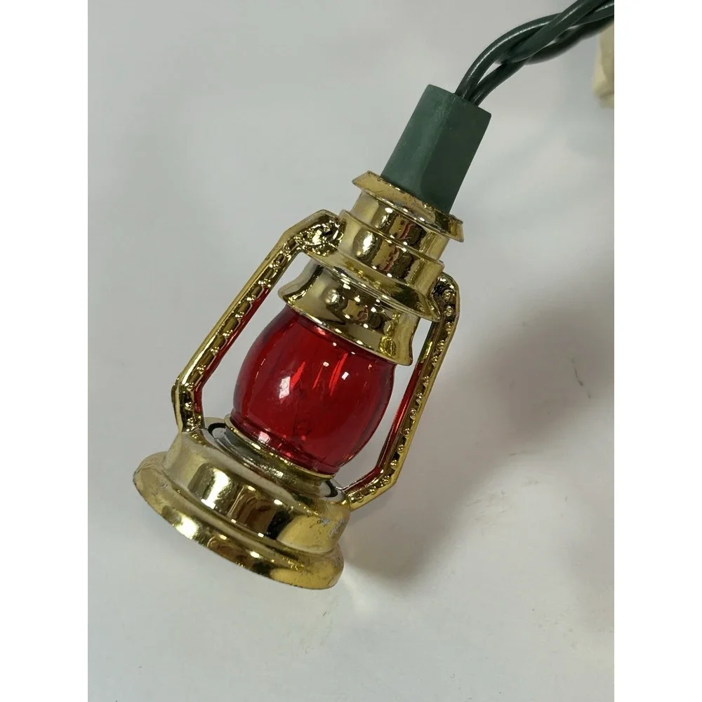 Vintage Christmas Mini Lantern Light Set Red/Wht/Gold Tested Works 15.5 ft